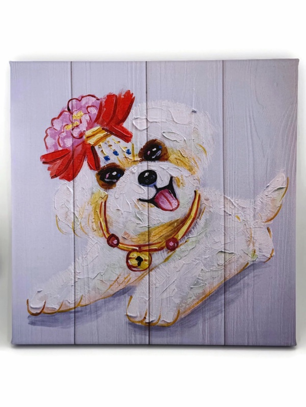 White Maltese or Shih Tsu with Red Bow Canvas